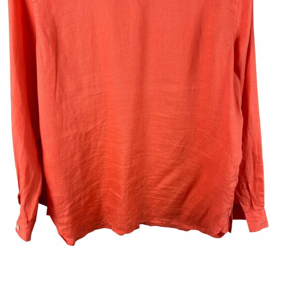 J. Jill Orange Linen Button Tunic Top Size Small Long Sleeves Simple Minimalist - Picture 5 of 12